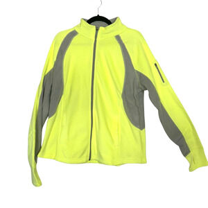 TEK GEAR Fleece Jacket Womens XL Lime Green Gray Zip Up Cozy Soft Long Sleeve